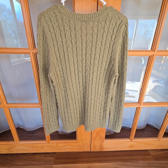 Women's Croft and Barrow Sweater Green Crew Neck Large Cable Style [A] - Picture 3 of 7